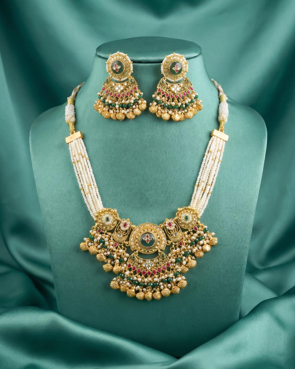 Imperial Mughal Jadau Choker Set with Emerald Green & Ruby Pink Accents