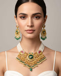 Royal Mughal Rajwadi Round Choker Set with Emerald Green Centerpiece
