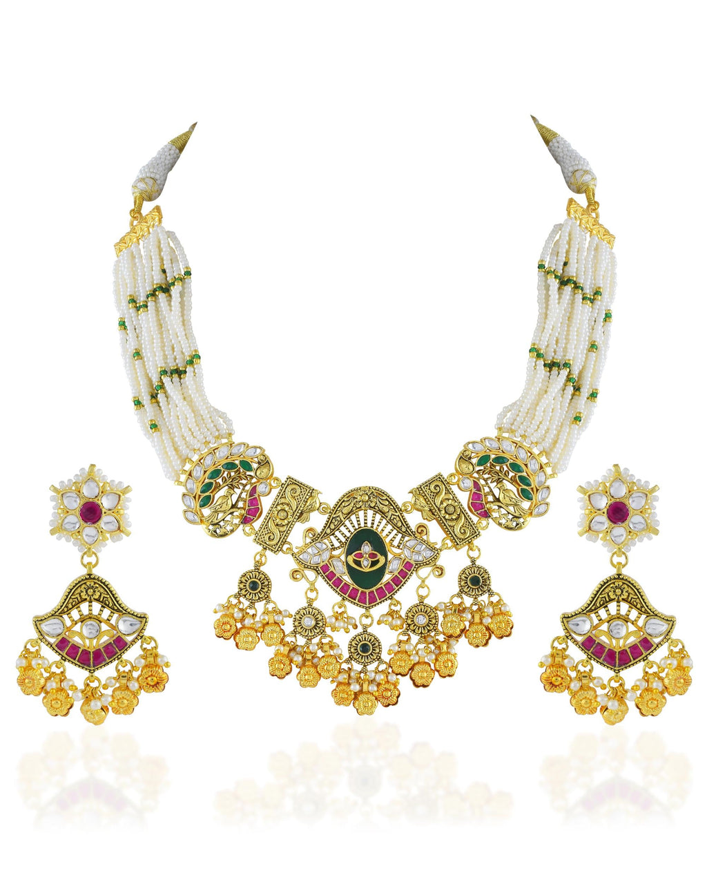 Royal Mughal Peacock Medallion Rani Haar with Multi-Strand Pearls