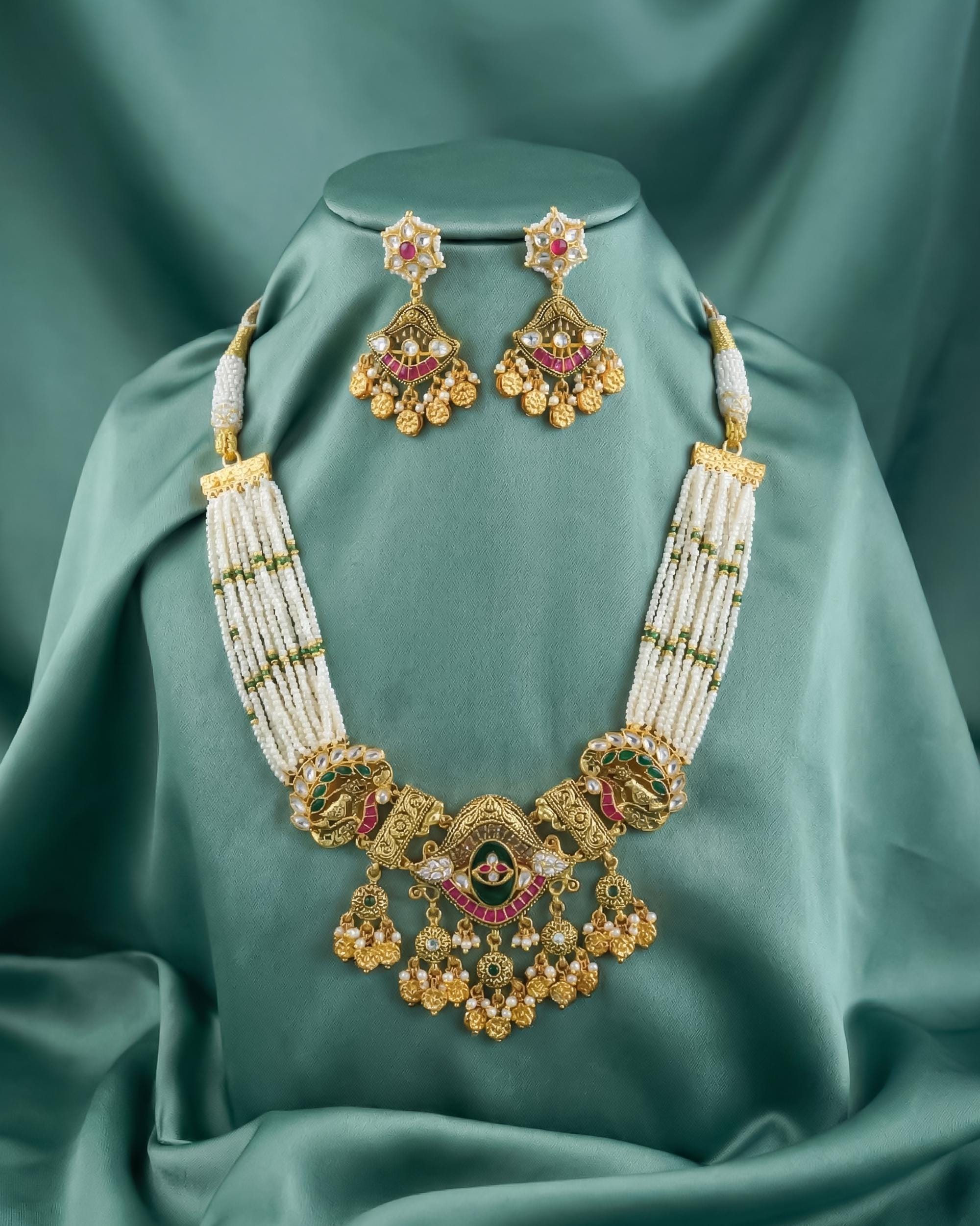 Royal Mughal Peacock Medallion Rani Haar with Multi-Strand Pearls