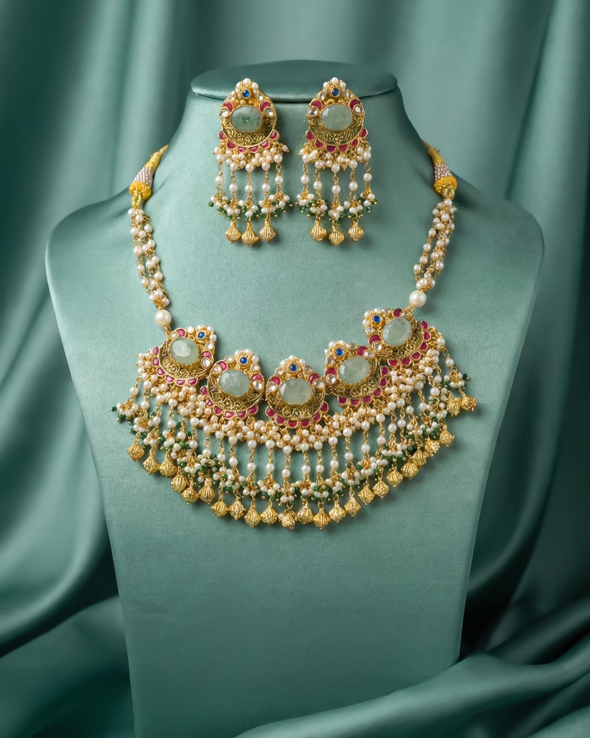 Imperial Mughal Medallion Choker Set with Vibrant Pink Accents & Pearl Cascade