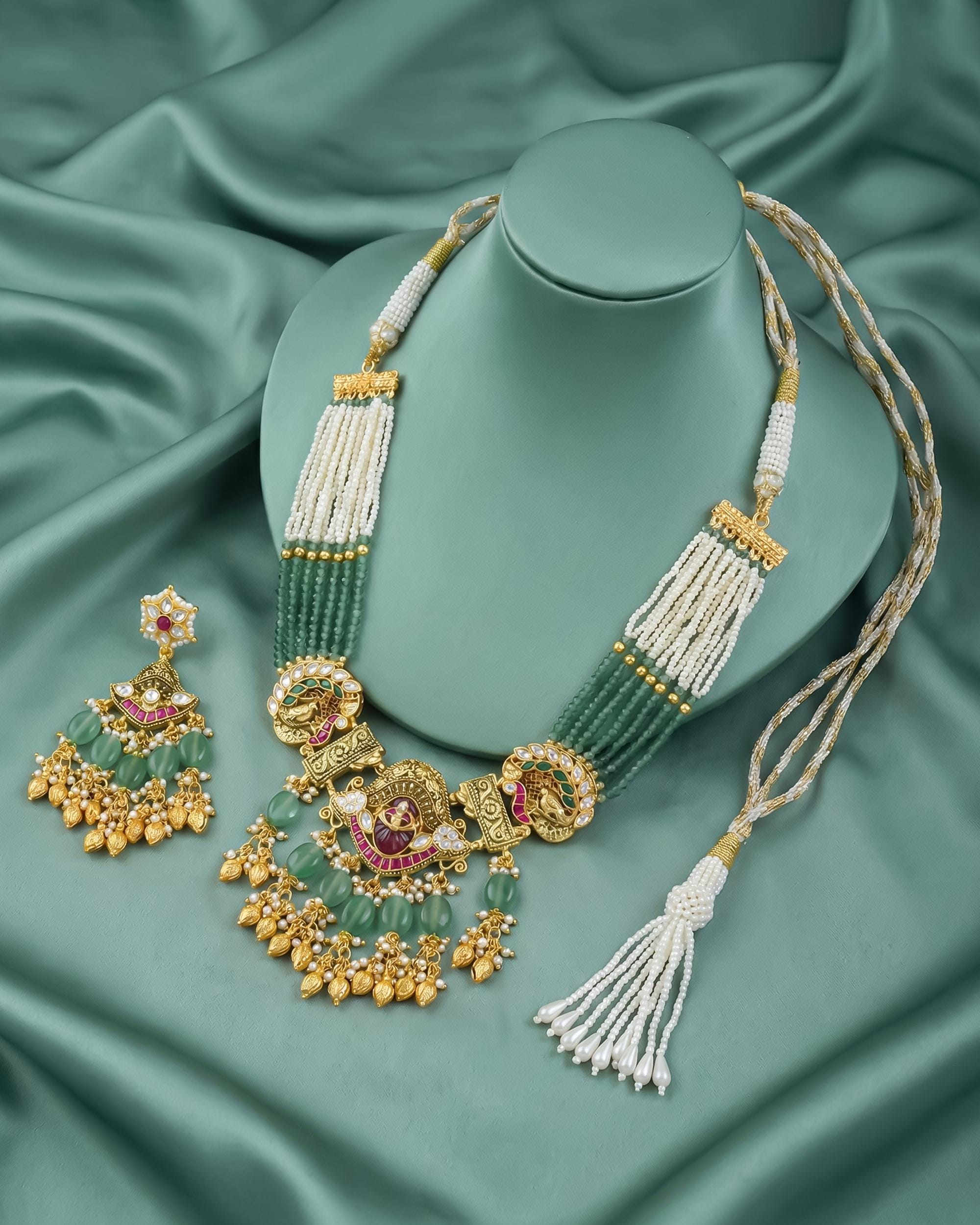 Royal Mughal Peacock Motif Rani Haar with Multi-Strand Pearls