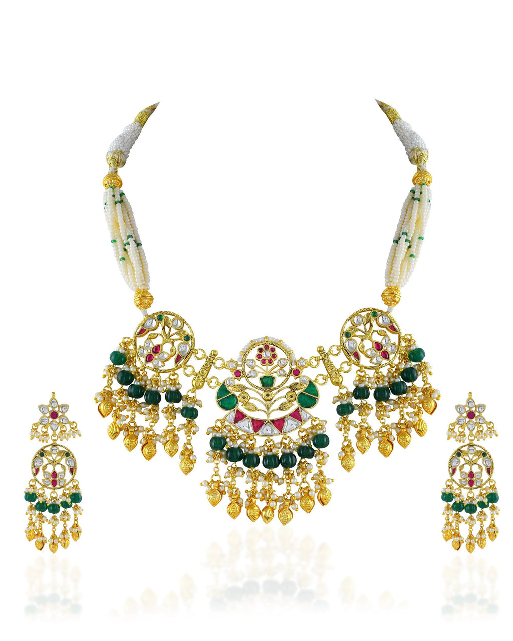bridal jewelry set Kundan Choker Necklace Set  Antique Gold Pearl Emerald Mala Bridal Jewelry