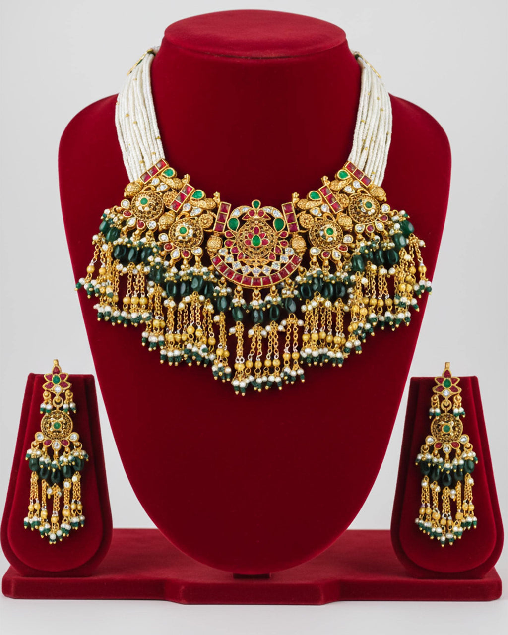 Handcrafted Pachi Kundan Bib Choker Necklace Set  Antique Gold Indian Bridal Jewelry