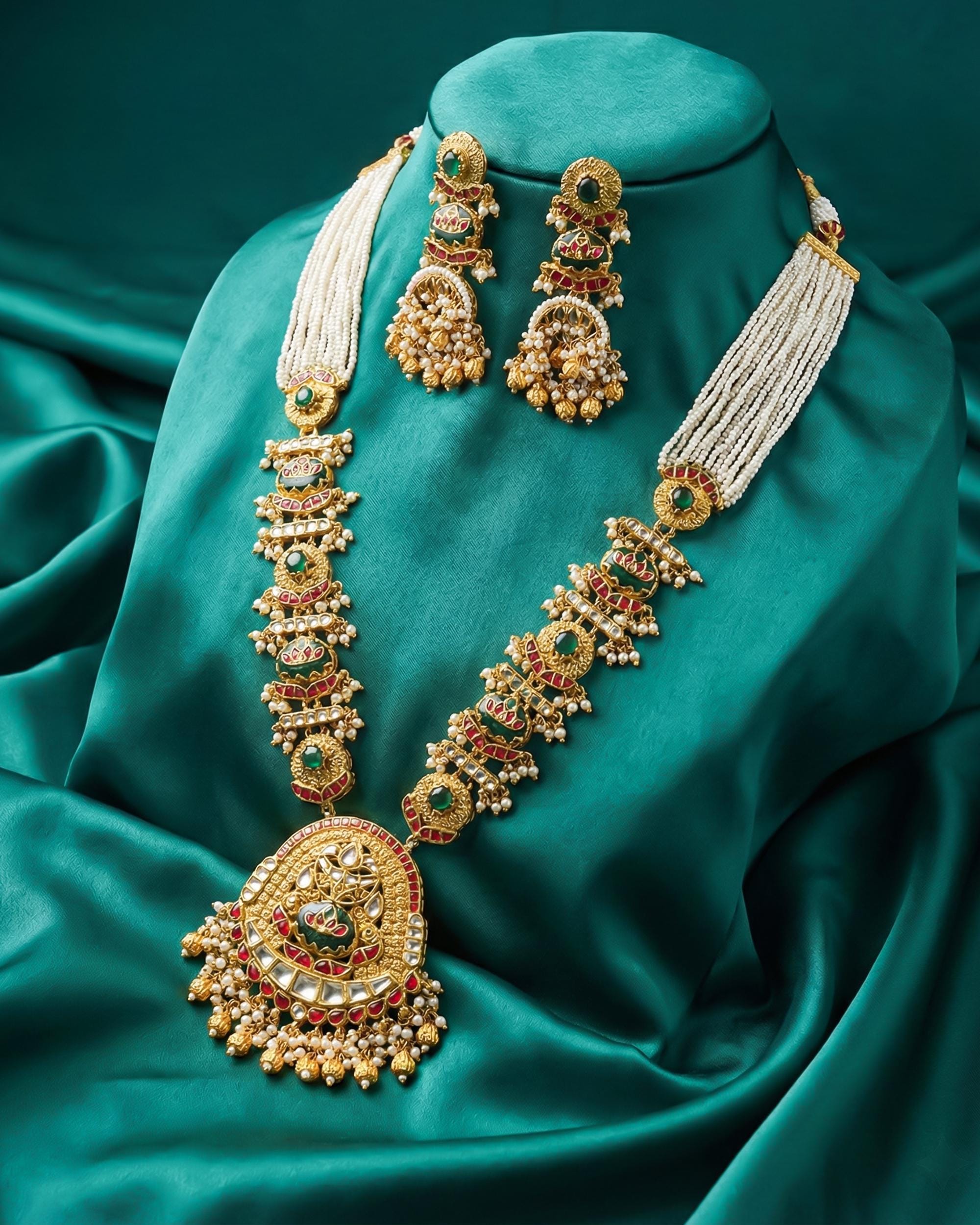 Antique Gold Pachi Kundan Rani Haar Set  Indian Bridal Wedding Jewelry