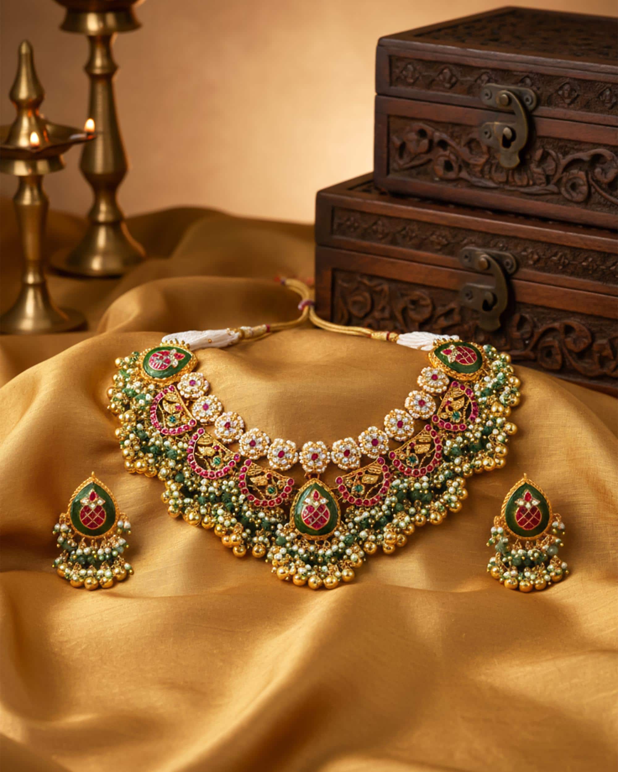 Handcrafted Pachi Kundan Choker Set  Antique Gold Peacock Bridal Haar