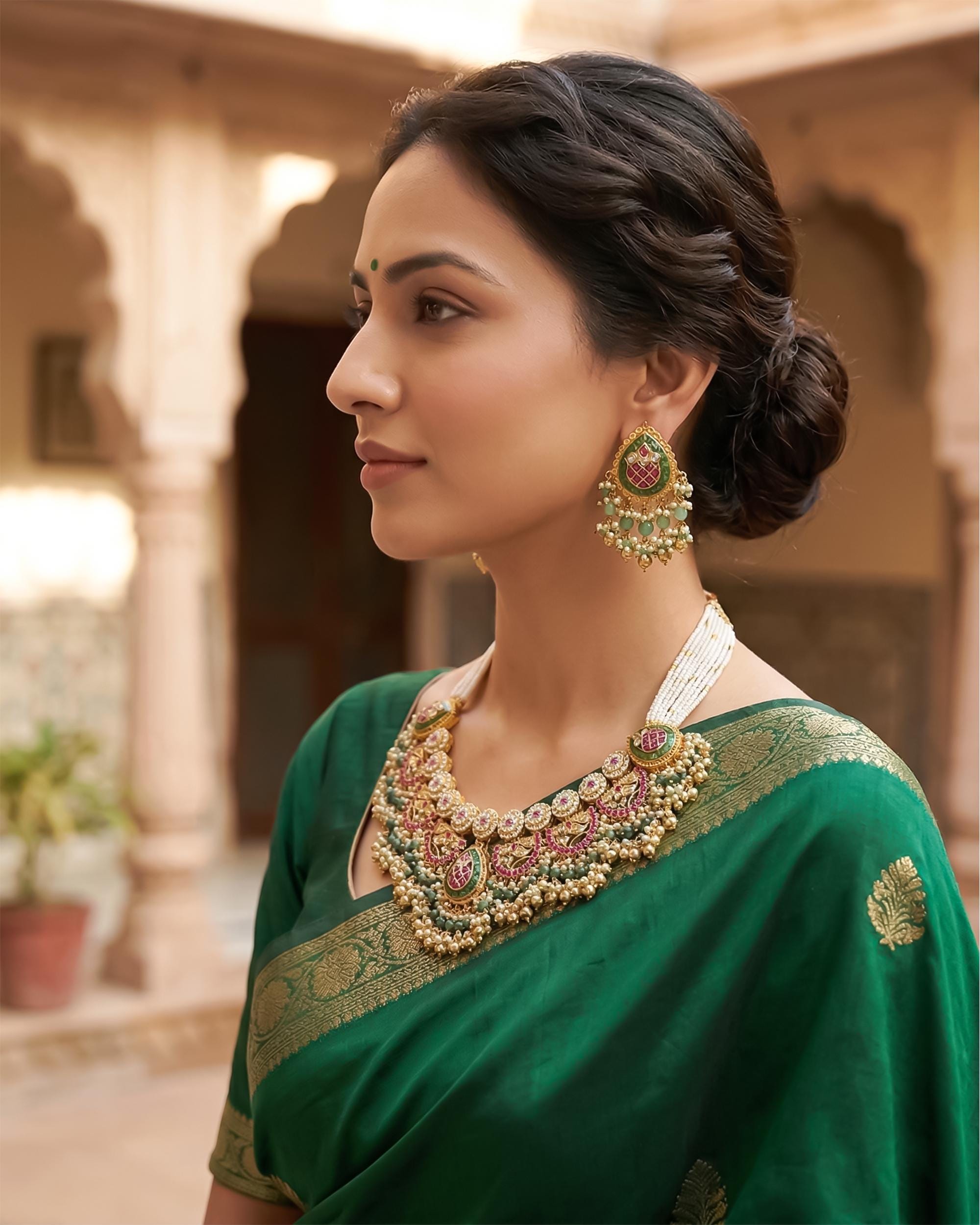 Handcrafted Pachi Kundan Choker Set  Antique Gold Peacock Bridal Haar