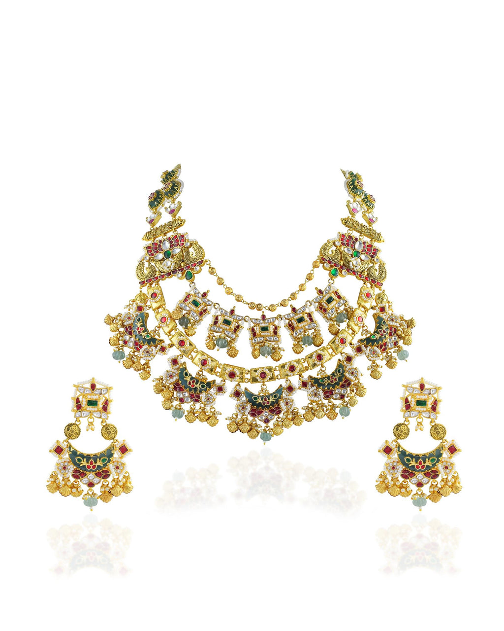 Handcrafted Pachi Kundan Choker Set  Emerald, Ruby, Pearls, Royal Bridal Jewelry