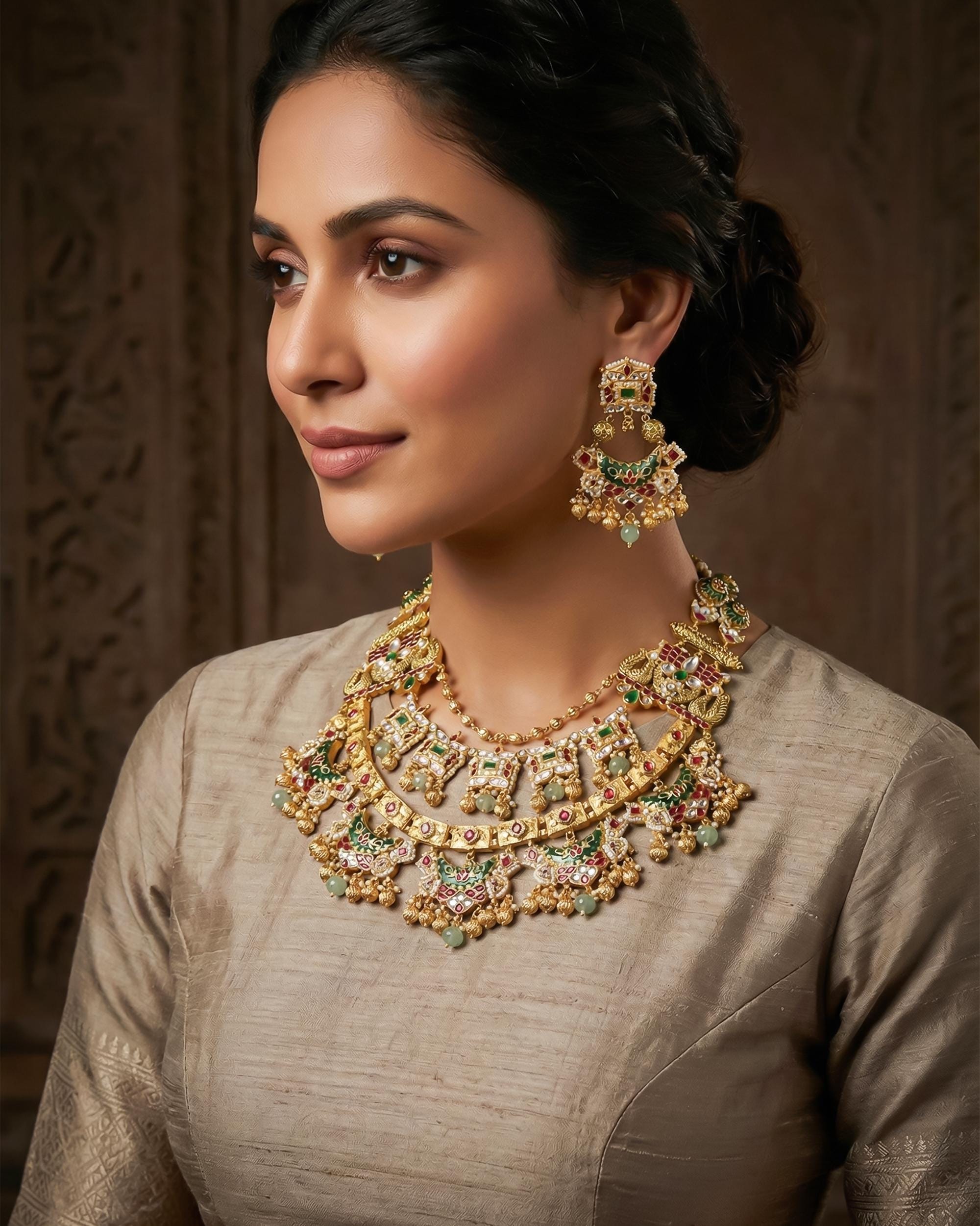 Handcrafted Pachi Kundan Choker Set  Emerald, Ruby, Pearls, Royal Bridal Jewelry