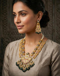 Antique Gold Pachi Kundan Choker  Layered Arch Bridal Collar with Mint Green Drops