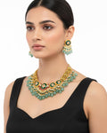 Antique Gold Pachi Kundan Choker Set  Emerald Green Drops, Bridal Wedding Jewelry