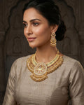 Handcrafted Pachi Kundan Choker Set  Antique Gold Indian Wedding Jewelry, Royal Medallion Collar
