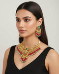 Antique Gold Pachi Kundan Rani Haar Set  Teal Green Onyx Necklace, Royal Pendant, Earrings