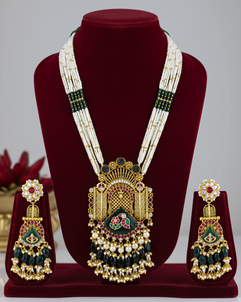 Handcrafted Pachi Kundan Choker Set  Crescent Moon Bridal Collar, Pink Green Chandbali Wedding Jewelry