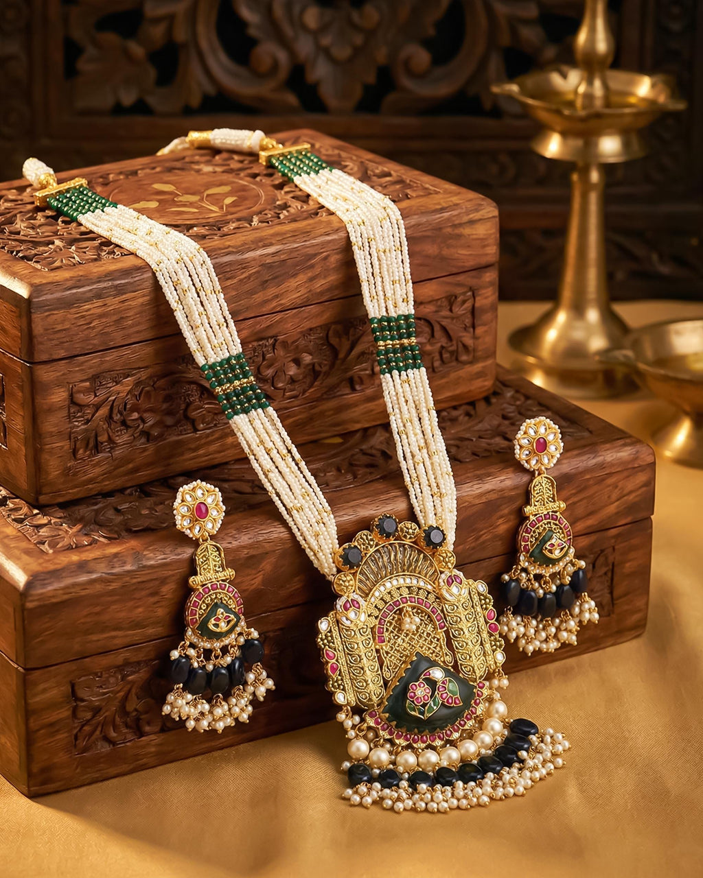 Handcrafted Pachi Kundan Choker Set  Crescent Moon Bridal Collar, Pink Green Chandbali Wedding Jewelry
