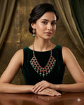 Red Green Kundan Necklace Set, Traditional Indian Bridal Jewelry, Statement Wedding Earrings
