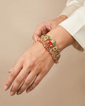 Antique Gold-Plated Pachi Kundan Bracelet, Red Green Meenakari Ethnic Jewelry