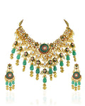 Grand Pachi Kundan Bridal Choker Set: Meenakari Pearls, Mint Droplets, Indian Wedding Jewelry