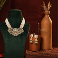 Traditional Kundan Necklace Set with Jhumkas | Multi-Strand Pearl Choker, Emeralds