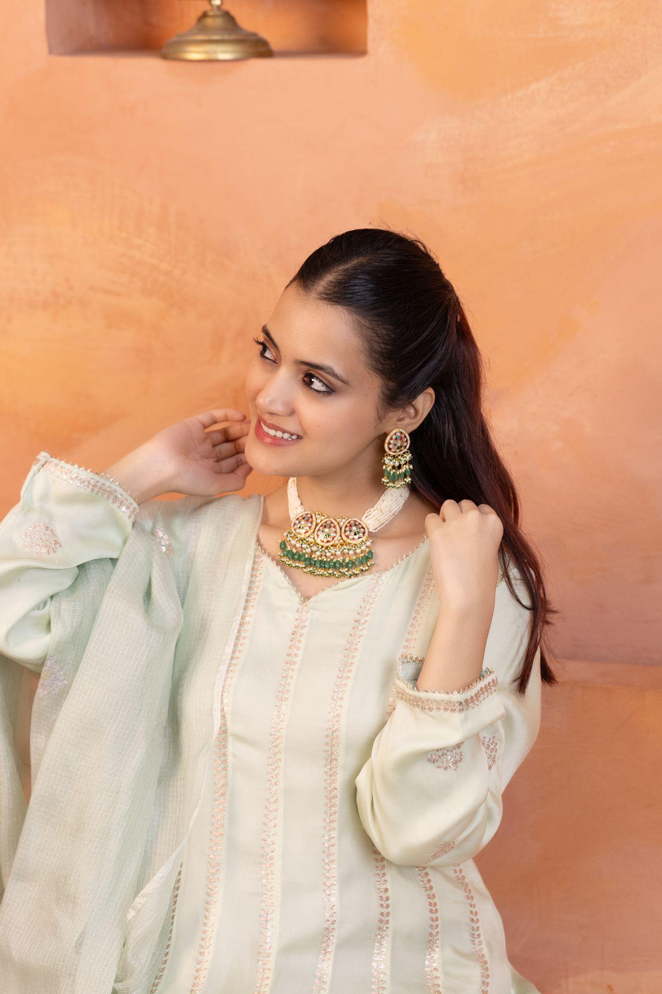 Navratna Kundan Choker Set | Multi Color Stone Pearl Indian Bridal Jewelry