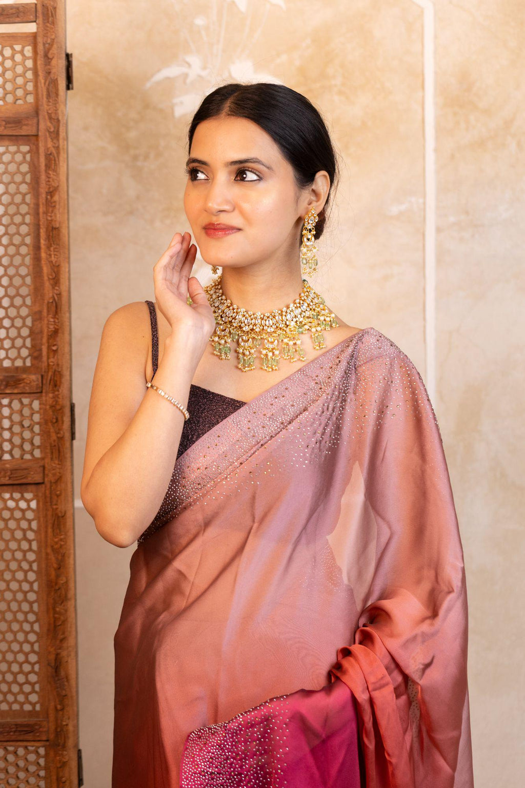 Mint Green Kundan Polki Choker Set | Chandbali Bridal Necklace, Earrings