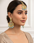 Handcrafted Meenakari Chandbalis with Forehead Tikka | Powder Blue Pearl Punjabi Jewelry Set