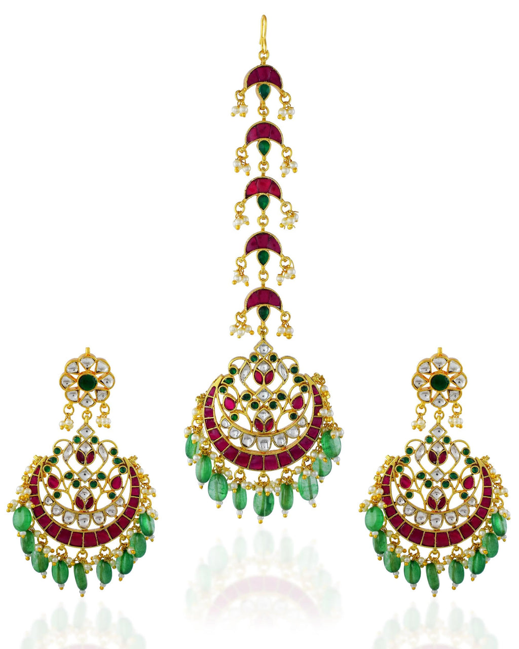 Ruby Emerald Kundan Chandbali Set | Indian Bridal Wedding Jewelry