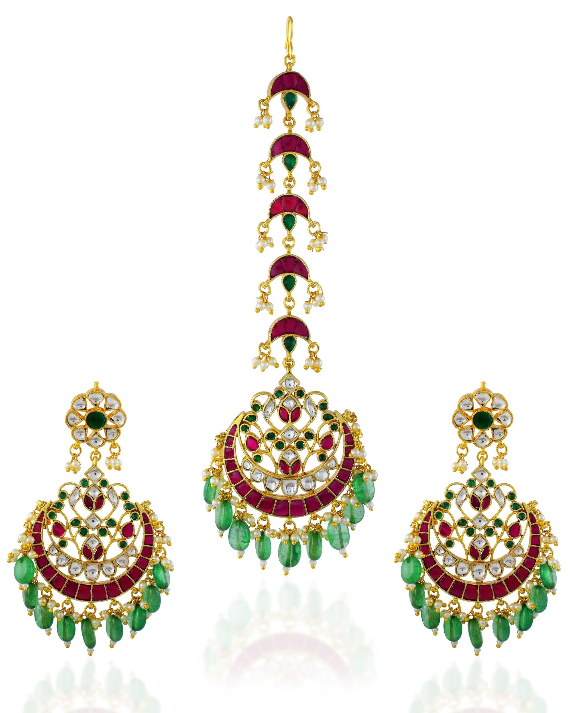 Ruby Emerald Kundan Chandbali Set | Indian Bridal Wedding Jewelry