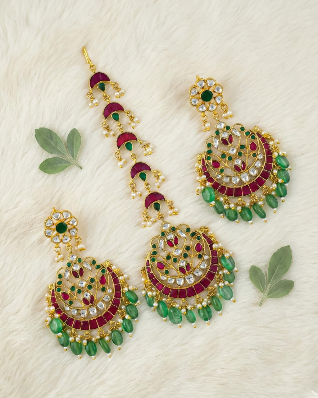 Ruby Emerald Kundan Chandbali Set | Indian Bridal Wedding Jewelry