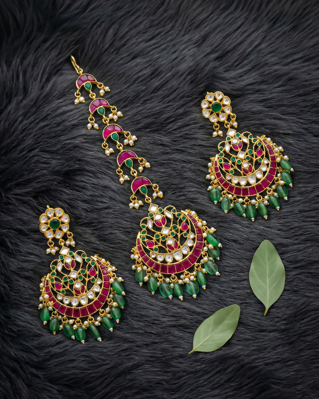 Ruby Emerald Kundan Chandbali Set | Indian Bridal Wedding Jewelry