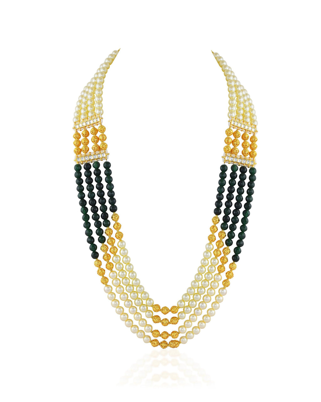 Royal Groom Sherwani Mala | Multi-Strand Pearl Emerald Necklace for Men