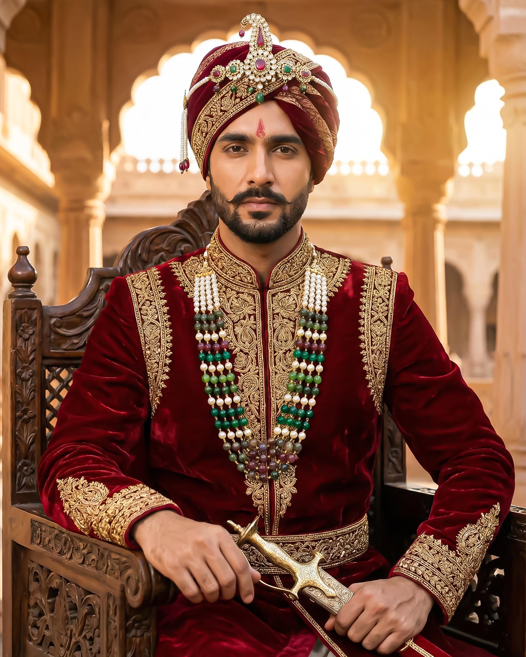Layered Green Gemstone Pearl Groom Mala Necklace | Royal Jaipur Heritage Jewelry