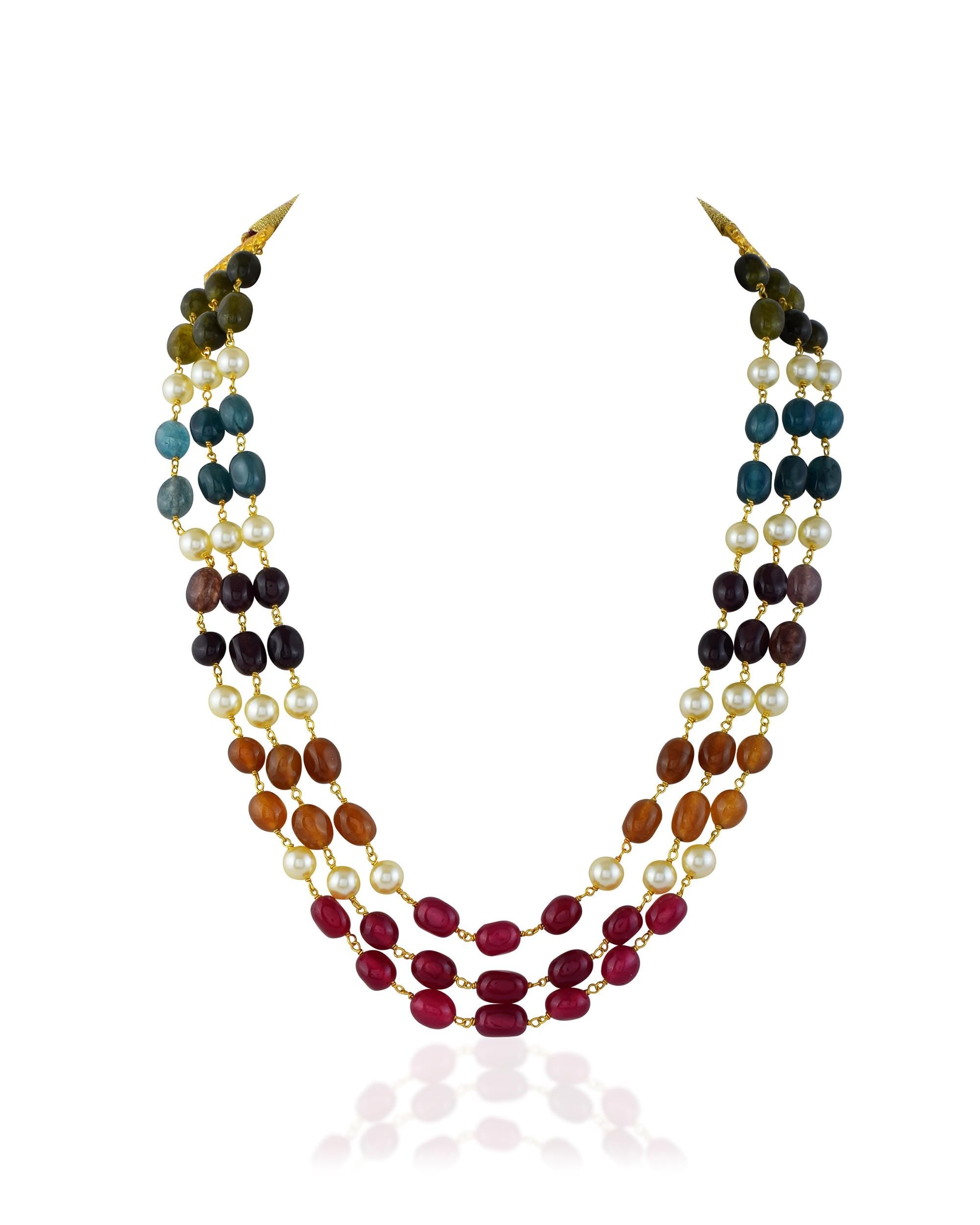 Multi-Color Gemstone Pearl Groom Mala Necklace | Indian Wedding Jewelry for Sherwani