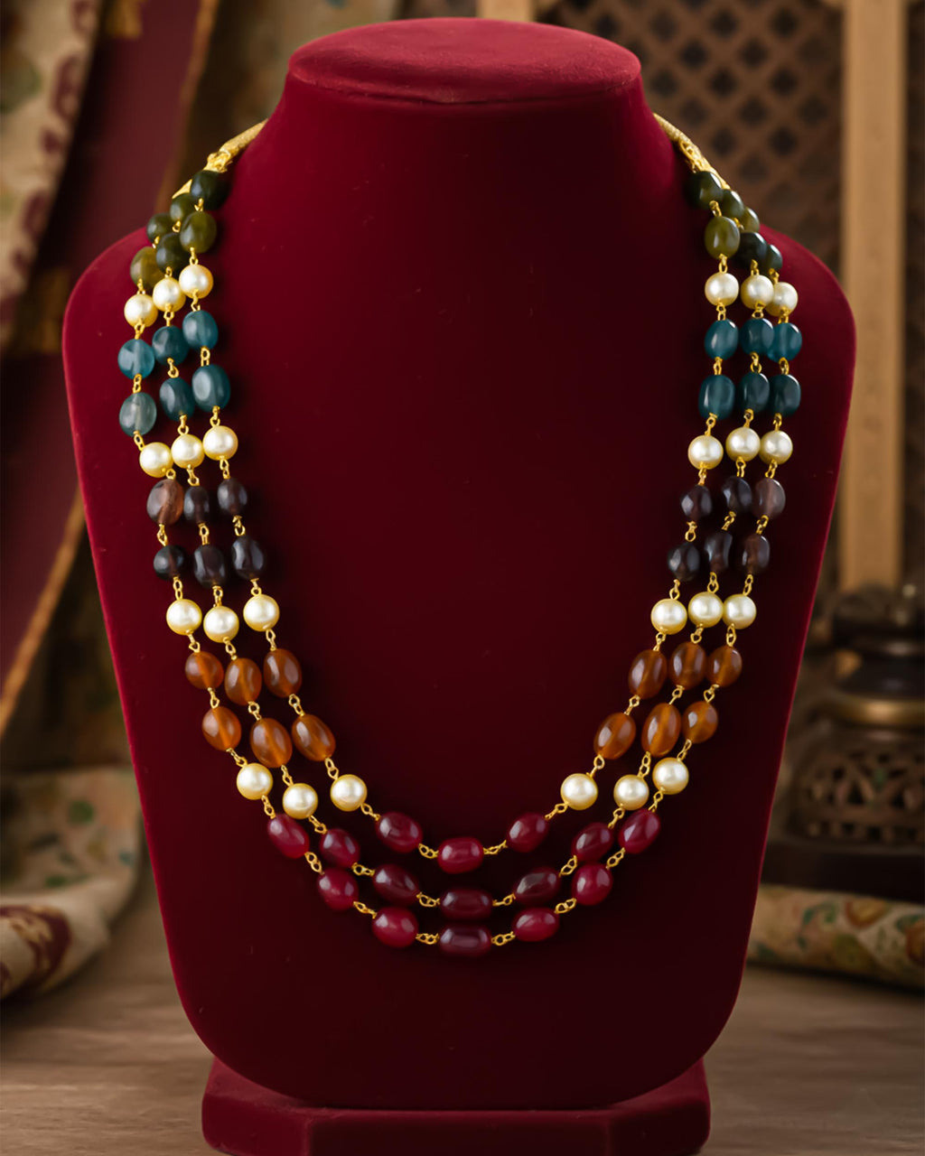 Multi-Color Gemstone Pearl Groom Mala Necklace | Indian Wedding Jewelry for Sherwani