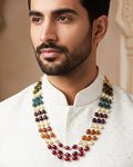Multi-Color Gemstone Pearl Groom Mala Necklace | Indian Wedding Jewelry for Sherwani
