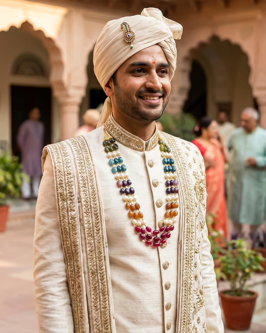Multi-Color Gemstone Pearl Groom Mala Necklace | Indian Wedding Jewelry for Sherwani