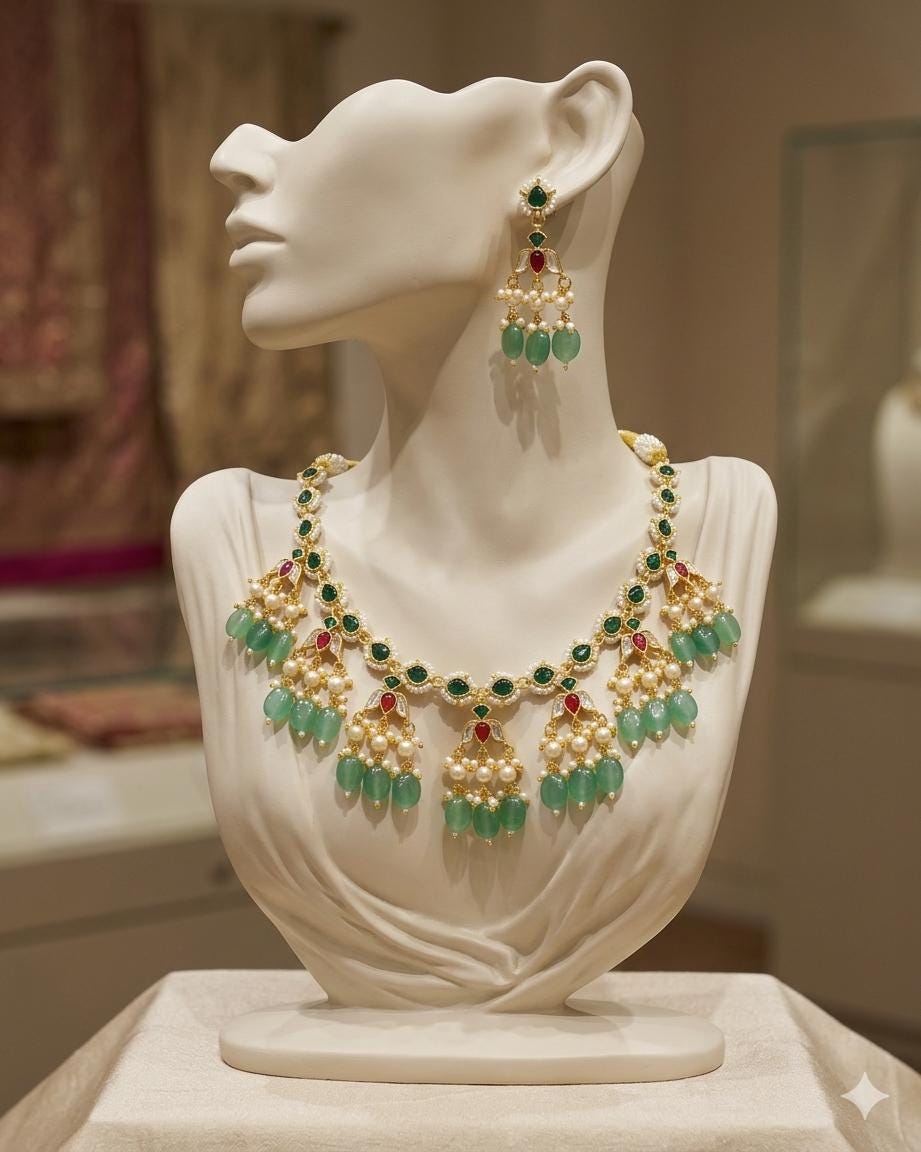 Green Red Kundan Necklace Earrings Set | Traditional Indian Bridal Wedding Jewelry