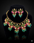 Chandbali Kundan Necklace Set | Red Green Traditional Indian Bridal Jewelry