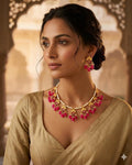 Ruby Red Pearl Kundan Necklace Set | Traditional Indian Bridal Jewelry