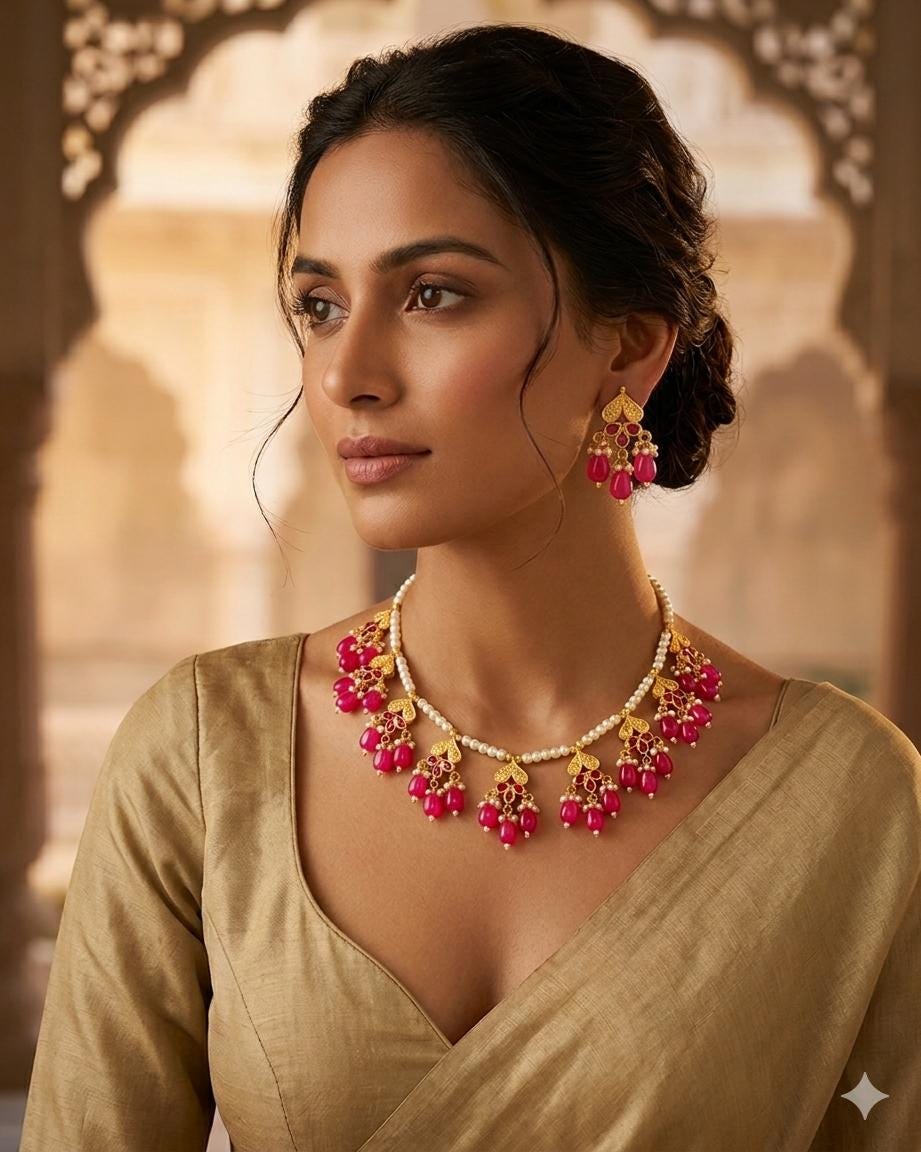 Ruby Red Pearl Kundan Necklace Set | Traditional Indian Bridal Jewelry