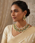 Green Pearl Kundan Necklace Set with Jhumki Earrings | Traditional Indian Bridal Jewelry