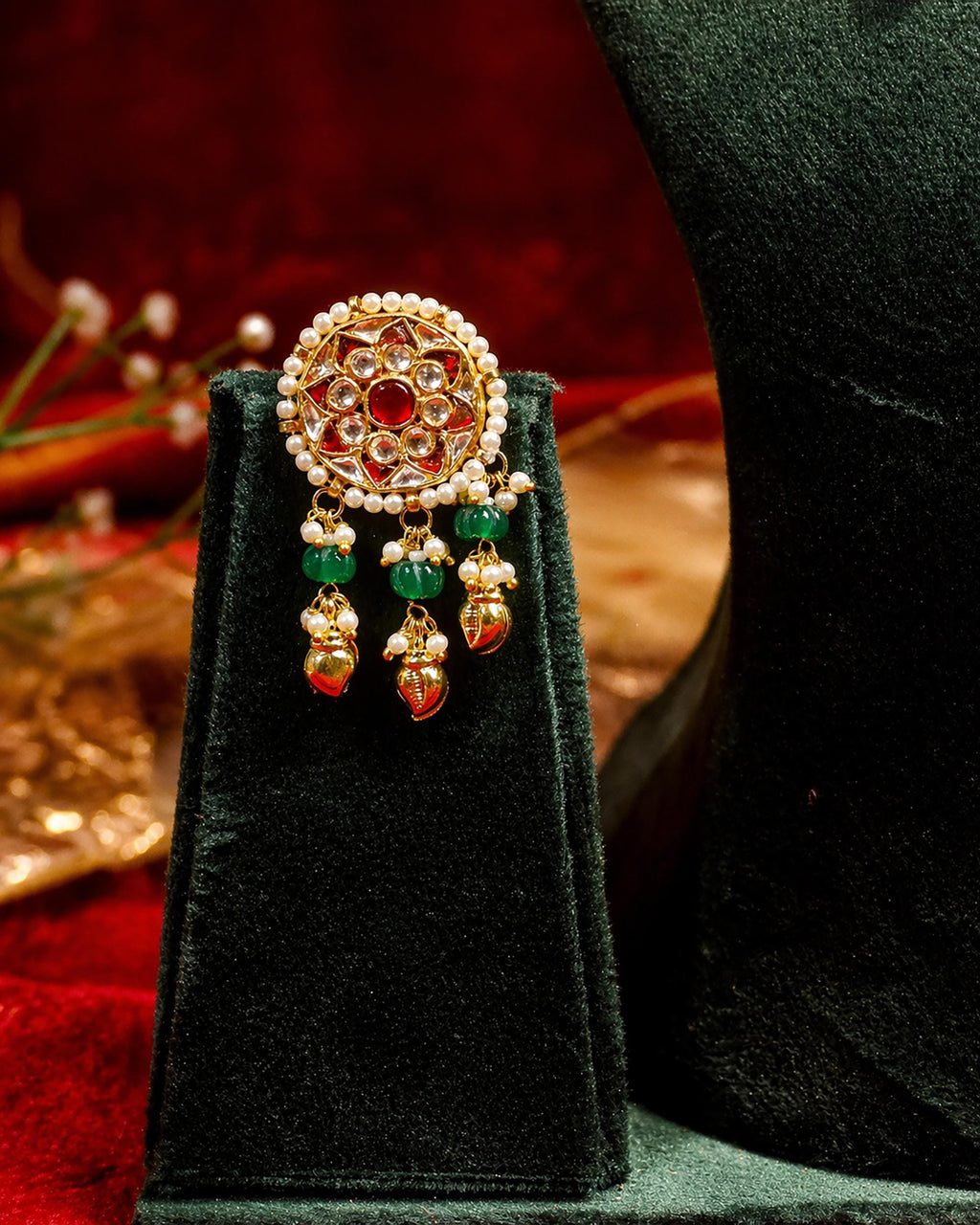 Elegant Traditional Kundan Choker Necklace Set with Emerald & Ruby Accents