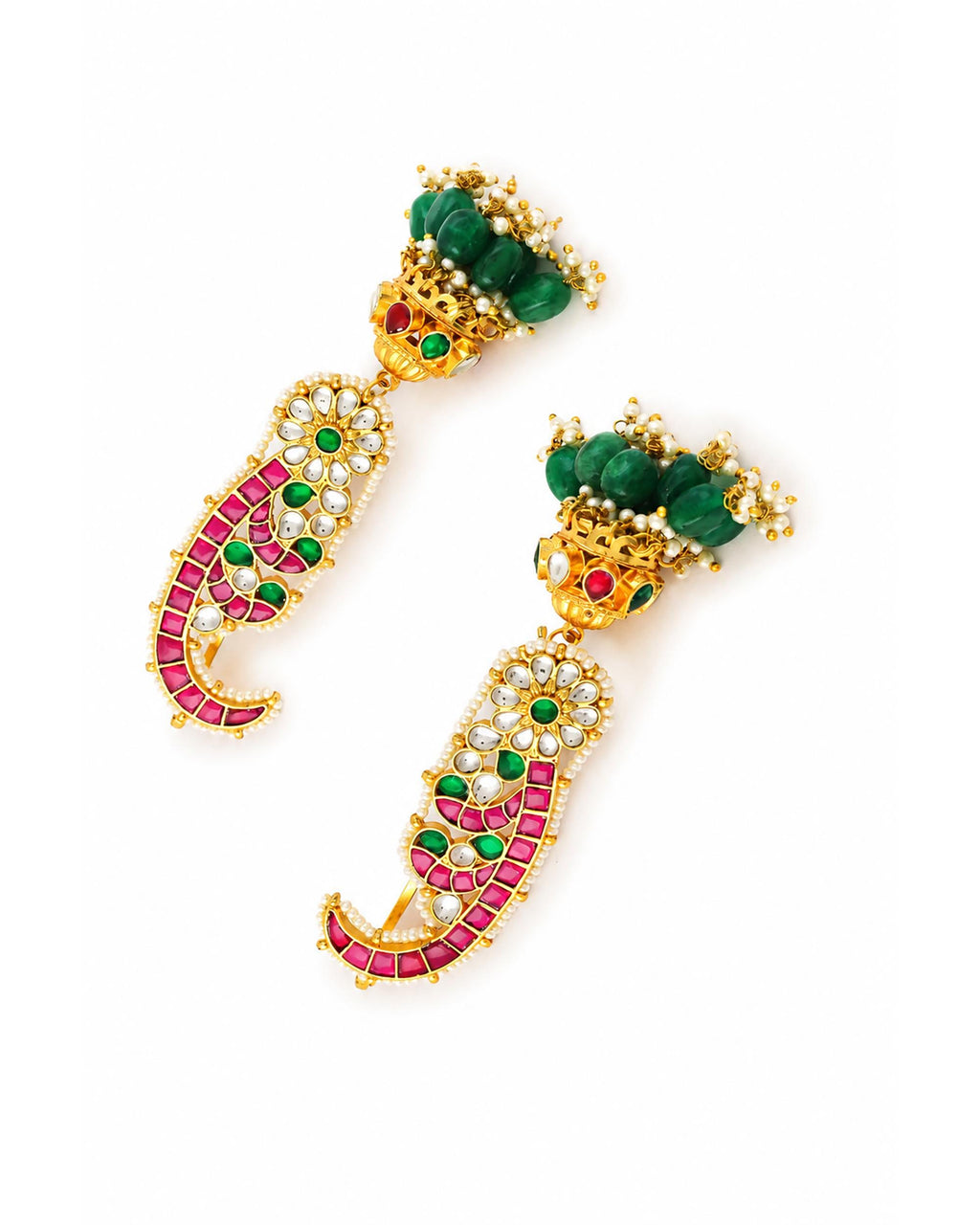 Kundan Paisley Earcuffs with Green Jhumka Drops  Ethnic Indian Statement Jewelry