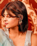 Peacock Kundan Earcuffs, Traditional Indian Wedding Jewelry, Multi-Color Ruby Bead Drops