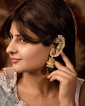 Peacock Kundan Earcuffs, Pearl Jhumka Earrings, Antique Gold Finish, Indian Bridal Jewelry