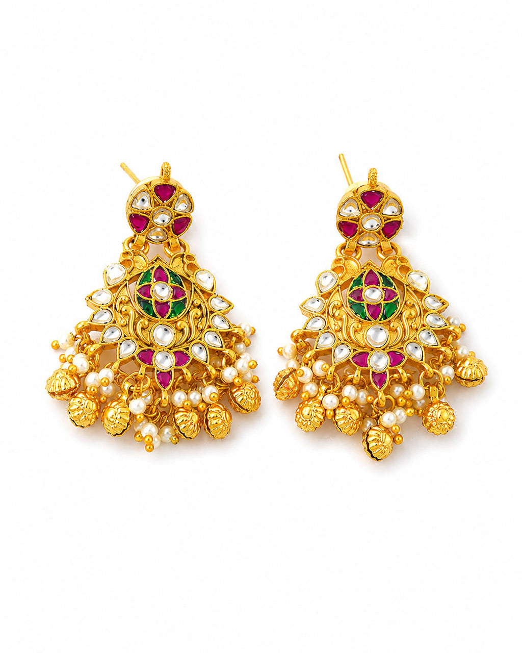 Traditional Kundan Earrings, Ethnic Indian Jewelry for Weddings, Large Chandbali Earrings with Multi-Color Stones