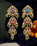 Kundan Chandelier Earrings, Traditional Indian Bridal Statement, Pearl Green Bead Drops