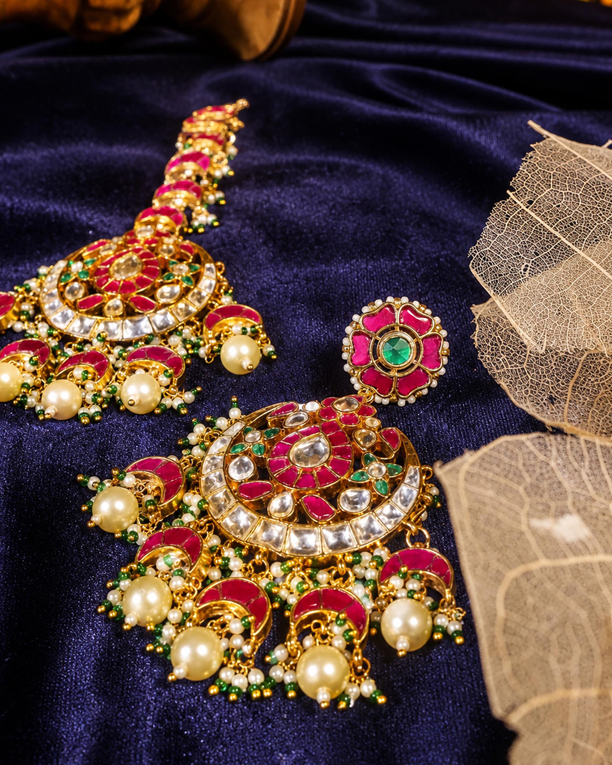 Kundan Chandbali Earrings and Maang Tikka Set, Traditional Indian Bridal Jewelry