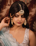Kundan Chandbali Earrings and Maang Tikka Set, Pearl Accent Statement Jewelry