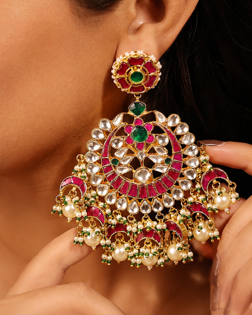 Kundan Earrings and Maang Tikka Set, Traditional Indian Bridal Jewelry